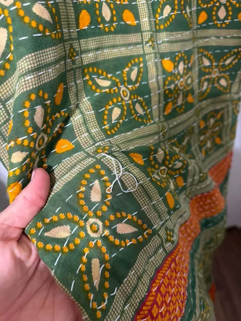Minu Reversible Kantha Quilt Beach Throw Blanket Floral Geometric Print